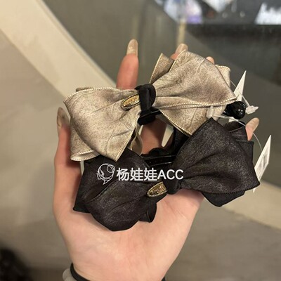 641602韩国东大门Baket新款高级感复古式印花蝴蝶结砂香蕉夹