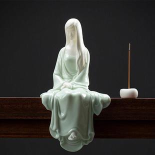 禅意仕女青瓷线香炉香插香座家用室内熏香檀香茶室香道香薰炉摆件