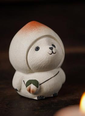 紫砂可爱小兔子摆件创意茶台茶盘装饰品精品茶玩盖置托茶桌小摆件