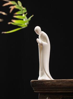 白瓷无相人物小摆件禅意书房茶室茶空间造景配件创茶意桌面装饰品