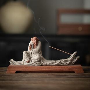 创意紫砂达摩禅意摆件家用室内陶瓷线香炉香插香托茶桌香薰炉摆设