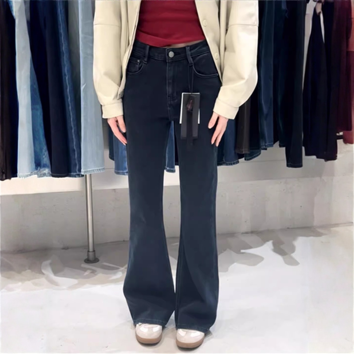 代嘉儿J363直筒喇叭牛仔裤女2025春季微喇裤深灰蓝高腰显瘦拖地裤,女装/女士精品,牛仔裤,淘宝优惠券,粉丝福利购,淘宝优惠卷