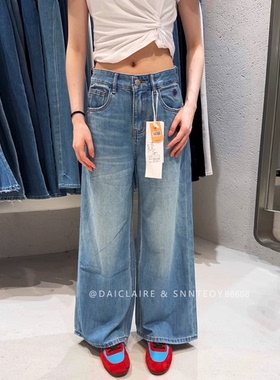 代嘉儿森调88608牛仔裤女2026夏薄款阔腿裤蓝色高腰无弹十分甩裤