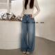 代嘉儿B9059直筒牛仔裤 蓝色高腰宽松显瘦阔腿甩裤 女2026春季 新款