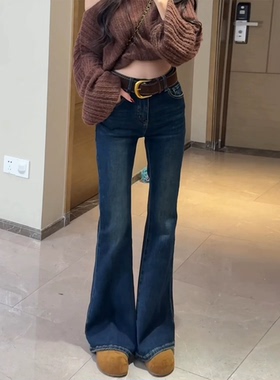 爆犀牛25861冬季加绒保暖微喇叭牛仔裤女高腰显瘦裤子弹力筒喇裤