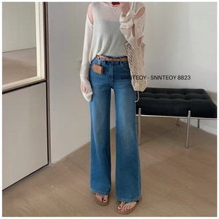代嘉儿88235直筒牛仔裤女2026春季新款浅蓝色高腰显瘦十分阔腿裤