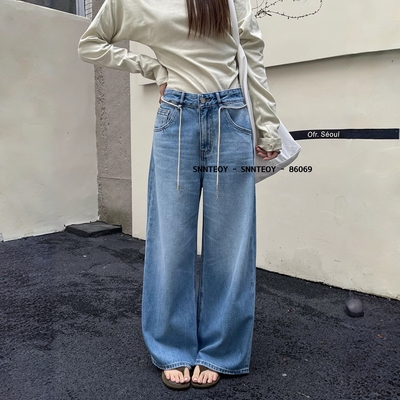 代嘉儿86069直筒牛仔裤女2026早春蓝色高腰宽松显瘦拖地阔腿甩裤