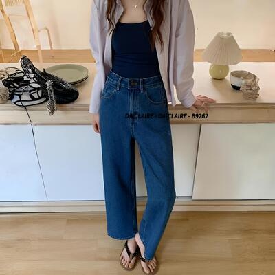 代嘉儿B9262直筒牛仔裤女2026春款奶奶裤蓝色宽松无弹九分阔腿裤