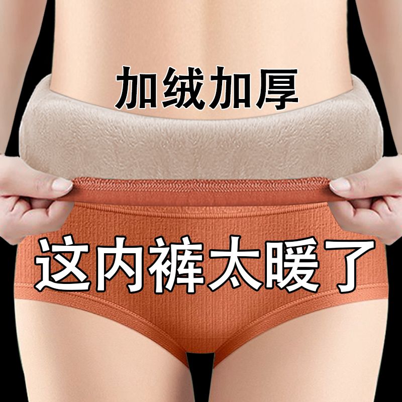 4条加厚加绒纯棉女士内裤女高腰厚款保暖护宫暖肚子三角短裤头