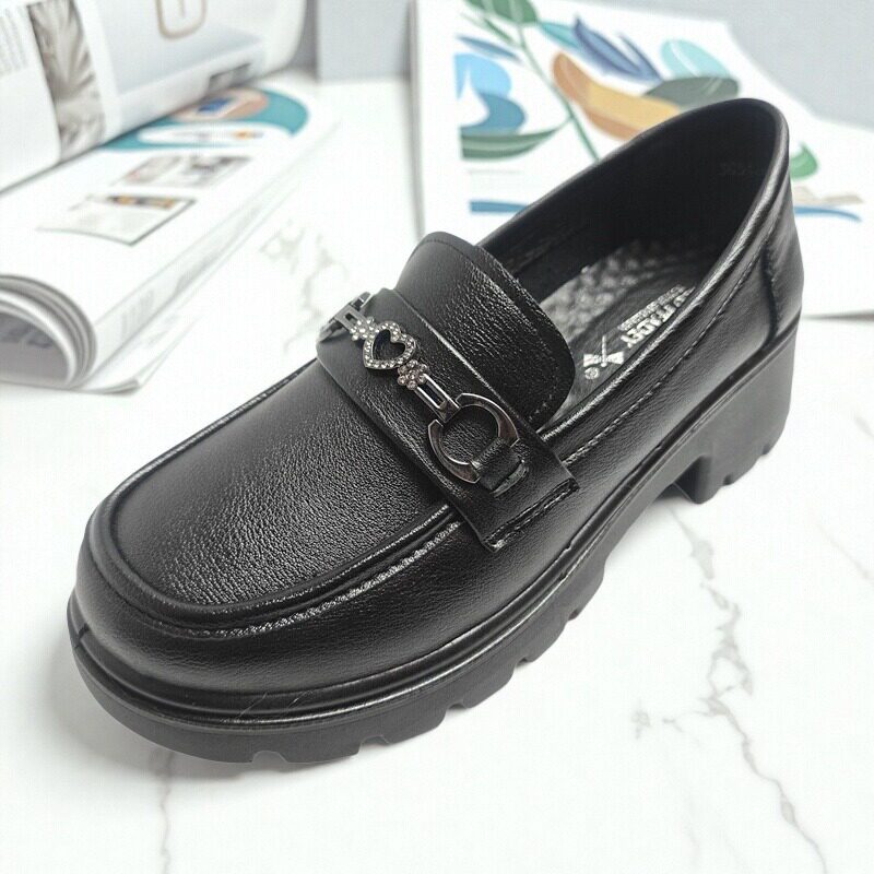 2025女士厚底乐福鞋女黑色单鞋女鞋防滑休闲百搭小皮鞋增高软底鞋