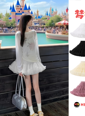 tutu裙蓬蓬裙带安全裤成人款白色芭蕾风小公主风半身裙短款网纱裙