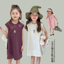 儿童T恤裙全棉夏款韩版宝宝宽松裙T洋气女童休闲连衣裙无袖背心裙
