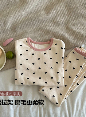 儿童纯棉睡衣套装A类羊毛拉架家居服秋冬新男女童秋衣秋裤两件套