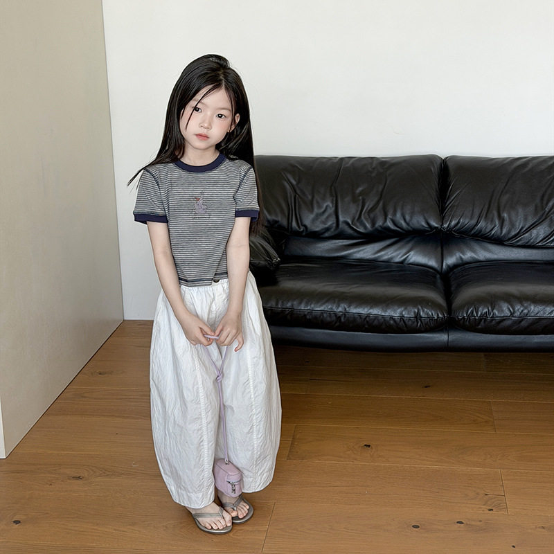 女童条纹t恤短款修身韩版儿童短袖舒适上衣新宝宝夏季休闲圆领T恤