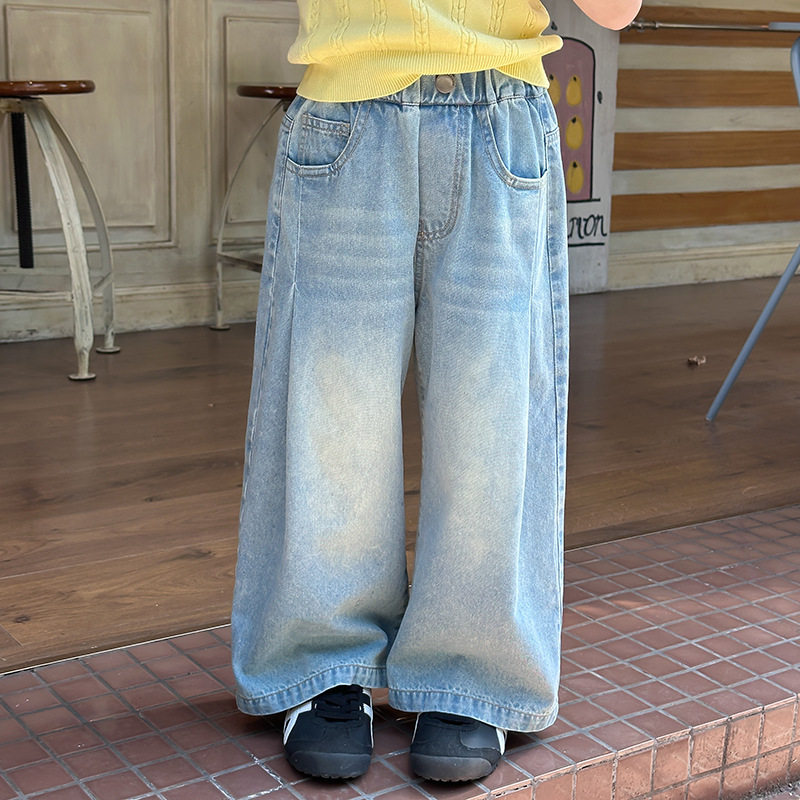 女童薄款牛仔裤子2025夏装中大童宽松长裤韩版洋气儿童休闲直筒裤