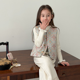 女童改良新中式短款马甲外穿儿童冬季夹棉唐装国风上衣宝宝拜年服
