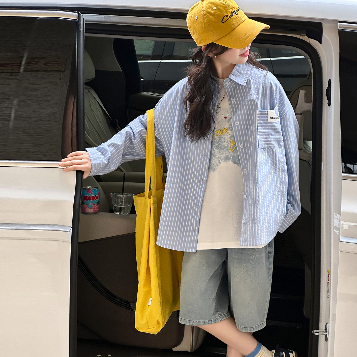 女童春秋条纹韩式宽松长袖衬衫