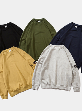 跨境COMPA潮牌CP手臂圆形镜片拉链情侣款圆领套头长袖毛圈女卫衣