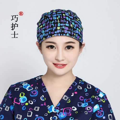 巧护士透气全棉印花女包头手术帽