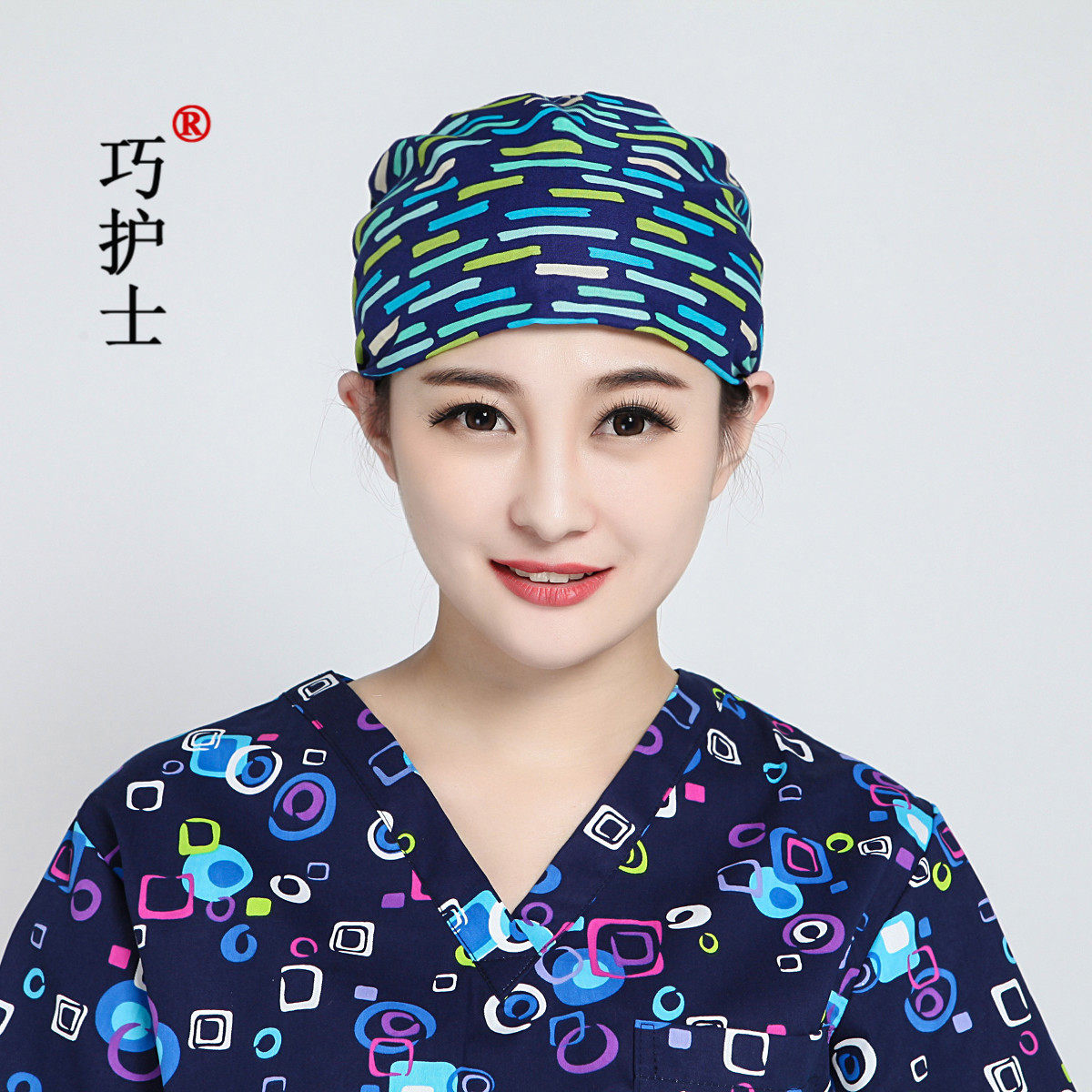 系带葫芦帽书墙全棉印花手术帽包头欧美风格新款男女医生手术室帽