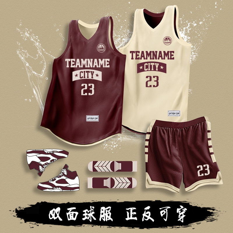 美式双面篮球服背心套装定制图片