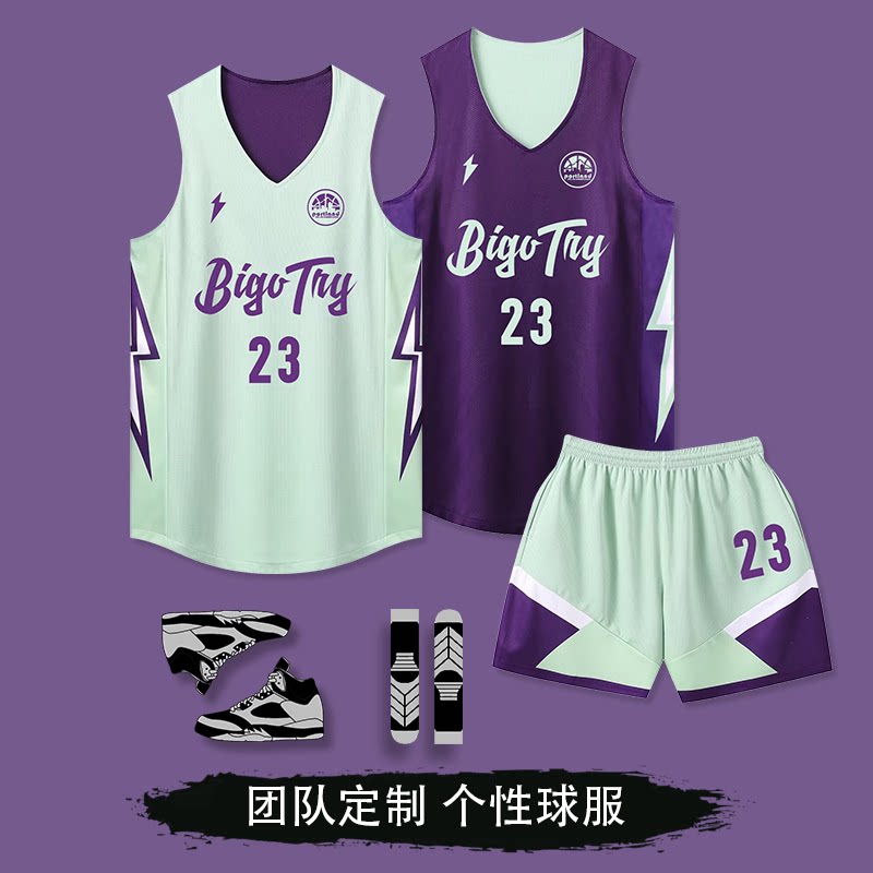 美式双面篮球服套装定制球衣团购图片