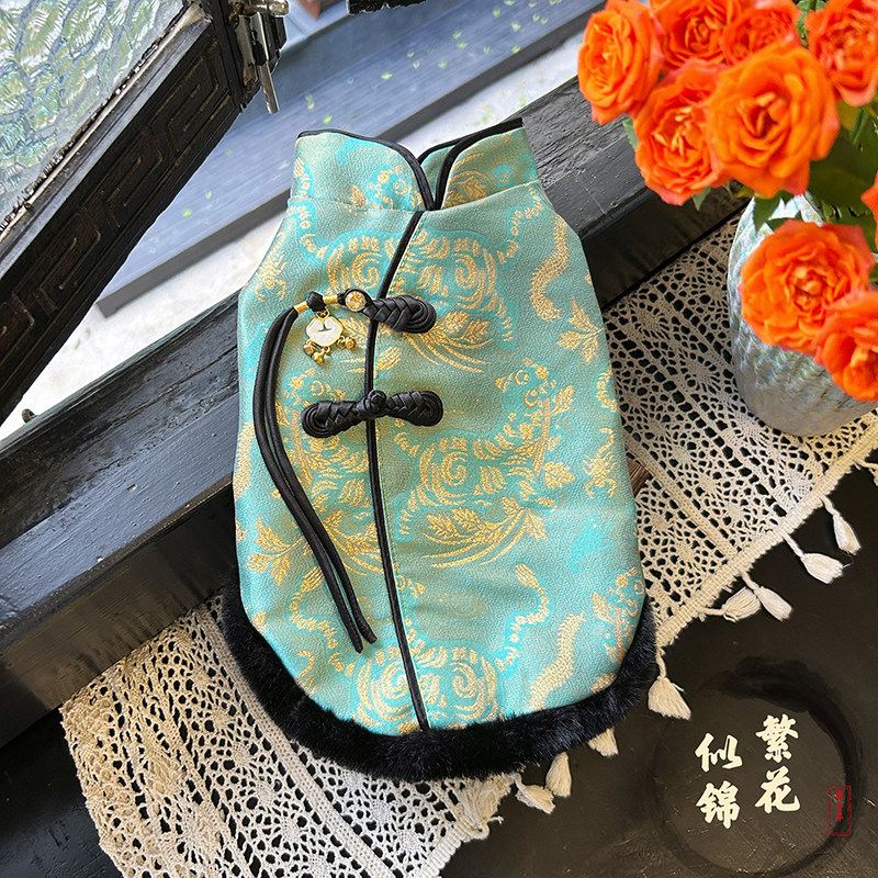 宠物服装猫咪狗狗衣服国潮风年毛绒秋冬新款过年服饰泰迪比熊蓝白