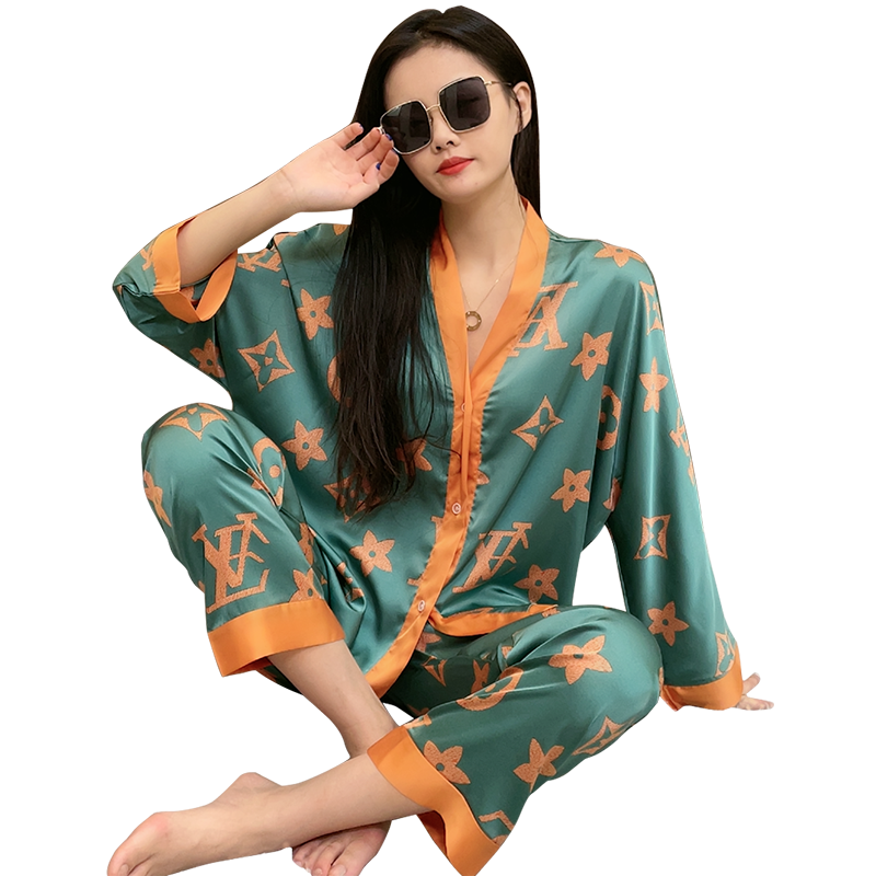 夏季新款冰丝睡衣女士家居服套装2025年春秋长袖大码高级感两件套