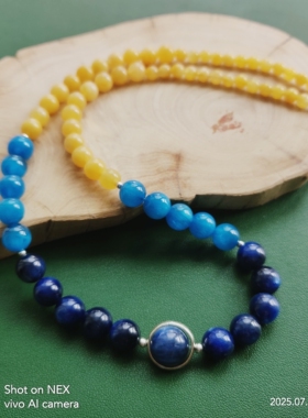 蓝绒晶橘子石靛蓝晶组合项链颗颗精品长度45厘米珠珠直径6－10MM