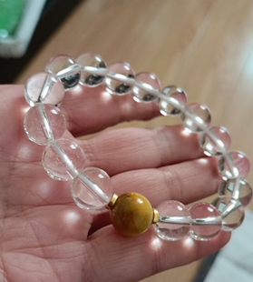 天然白水晶加金黄虎睛石手链12MM17颗补金补土男生款2024年