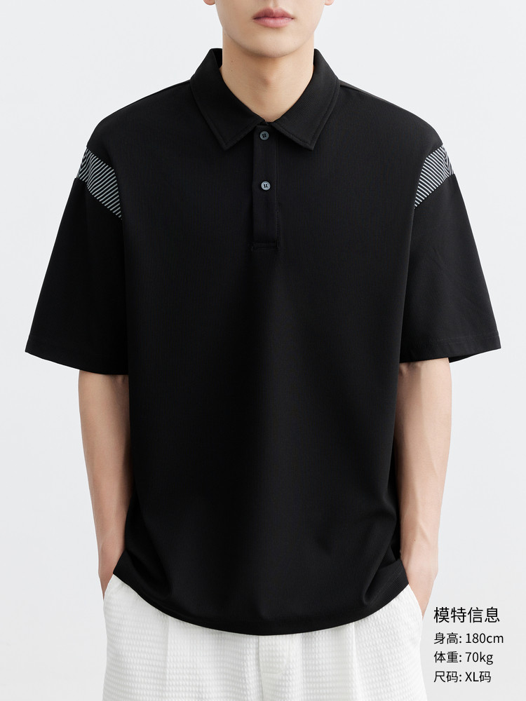 QUICK-DRYING ICE SILK COTTON BLACK COOL STITCHED LAPEL SHORT-SLEEVED T-SHIRT MENS 2024 SUMMER TIDE NEW HALF-SLEEVED POLO SHIRT