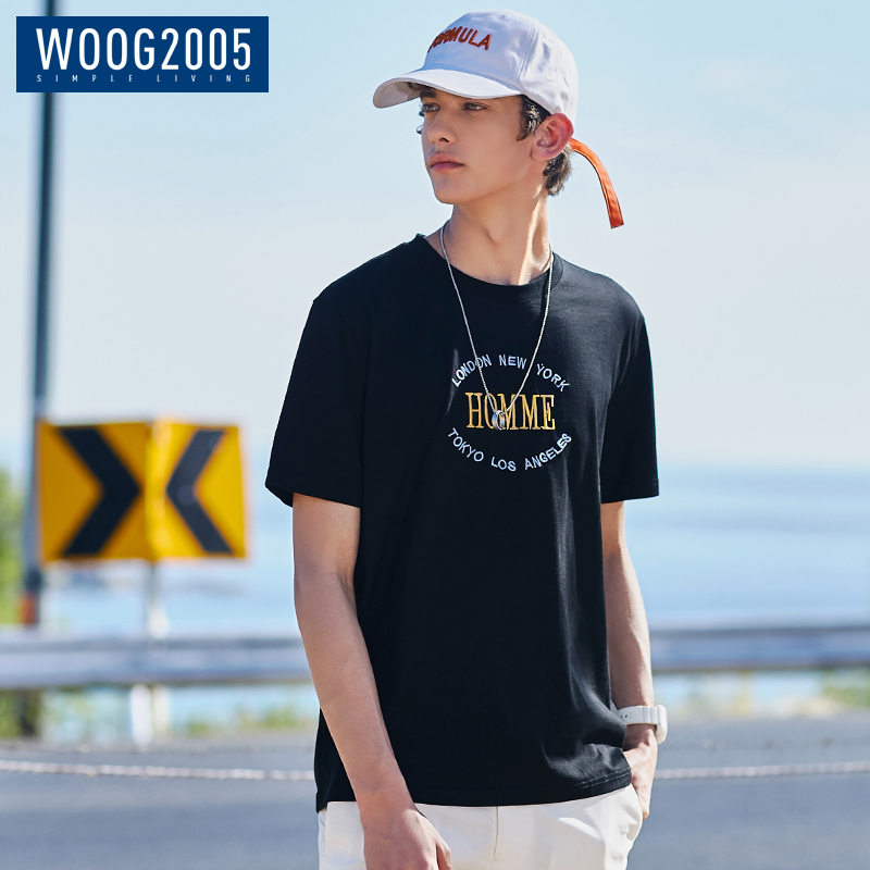 WOOG2005´¿ÃÞÔ²Áì¶ÌÐäTÐôÄÐ 2018Ïļ¾Ð¿îºÚÉ«×Öĸ´ÌÐå°ëÐäÌåÐôÉÀ