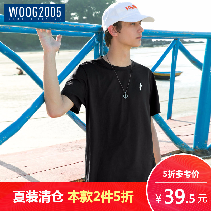 WOOG2005´¿ÃÞ¶ÌÐätÐôÄÐ 2018Ïļ¾Ð¿îÄÐÊ¿´¿É«¼òÔ¼Ô²Áì°ëÐä´òµ×ÉÀ