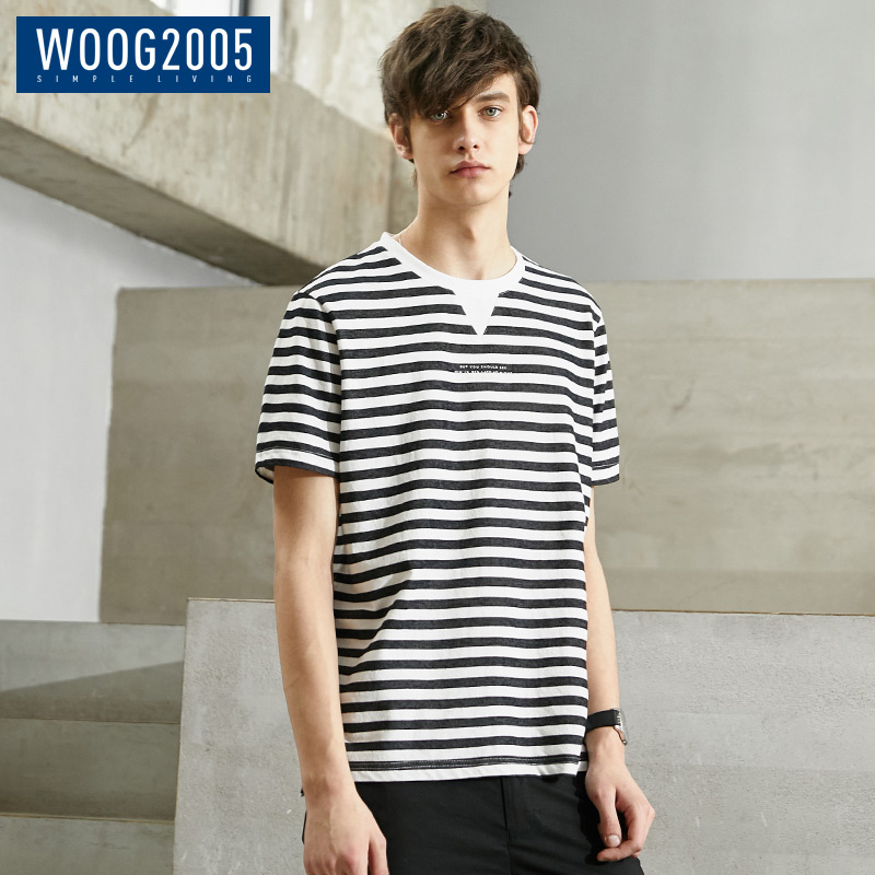 WOOG2005ºÚ°×ÌõÎÆÔ²ÁìÄÐÊ¿¶ÌÐätÐô 2018Ïļ¾³±Á÷°ëÐ亣¾ü·çº£»êÉÀ