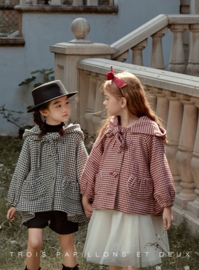 反季清仓3322红色格子呢大衣加厚夹棉女童披风斗篷公主款棉衣