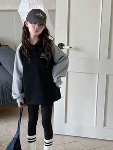 童乐鱼｜加绒卫衣｜男女童翻领秋冬中长款上衣宽松拼色长袖潮流