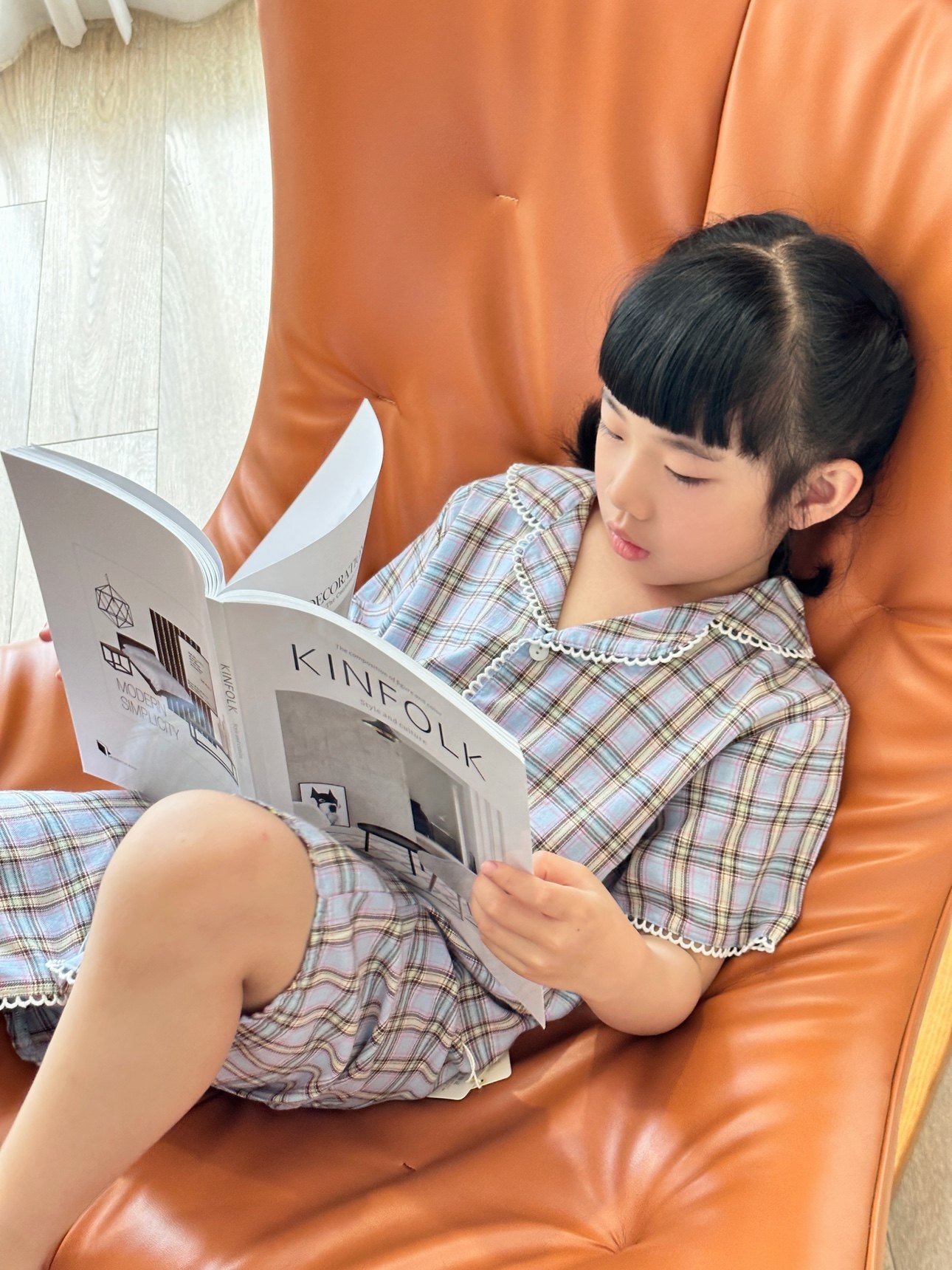 特价米拉米露儿童家居服格子棉麻女童睡裙短袖夏季连衣裙