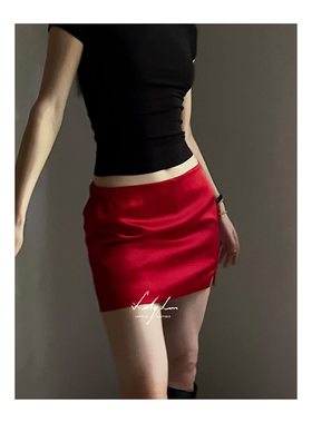 LADYLUN 「rubyred」新年红宝石低腰超短双面缎防走光裙裤