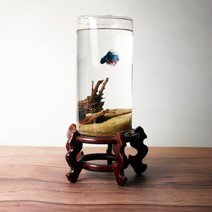 鱼缸小型桌面创意玻璃鱼缸带盖带灯配底座套餐小型斗鱼缸金鱼缸