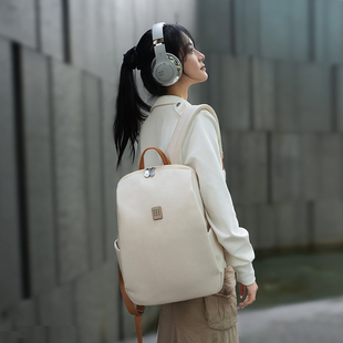 希伯莱白色设计感双肩背包女14寸电脑笔记本通勤书包旅行旅游轻便