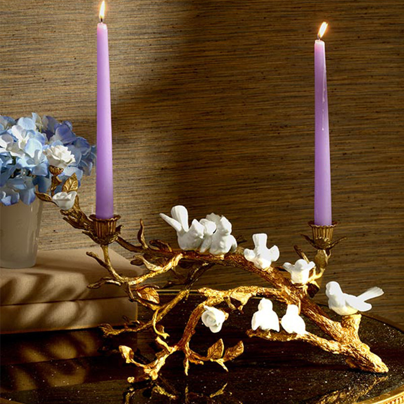 陶瓷配铜电视柜玄关壁炉装饰烛台  美式家居高端别墅样板间摆件