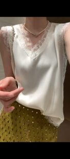 IDA醋酸缎面蕾丝吊带背心2026夏季 V领无袖 内搭上衣小衫 女 新款
