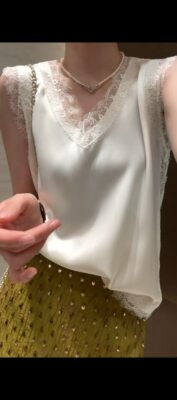 IDA醋酸缎面蕾丝吊带背心2026夏季新款V领无袖内搭上衣小衫女