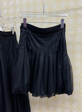 IDA 轻奢高级感优雅气质黑色高腰显瘦灯笼花苞蓬蓬短裙网纱半裙女