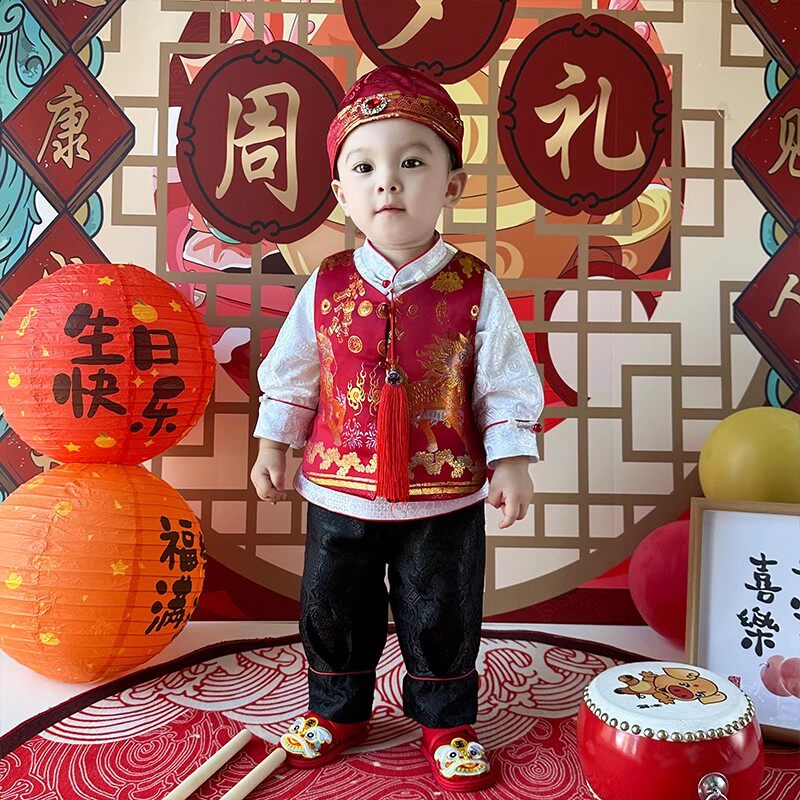 周岁礼服男宝抓周服唐装拜年服