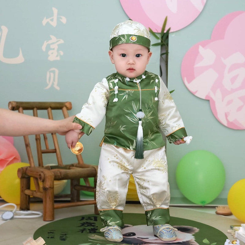 中式长袖宝宝周岁礼服男童春秋季