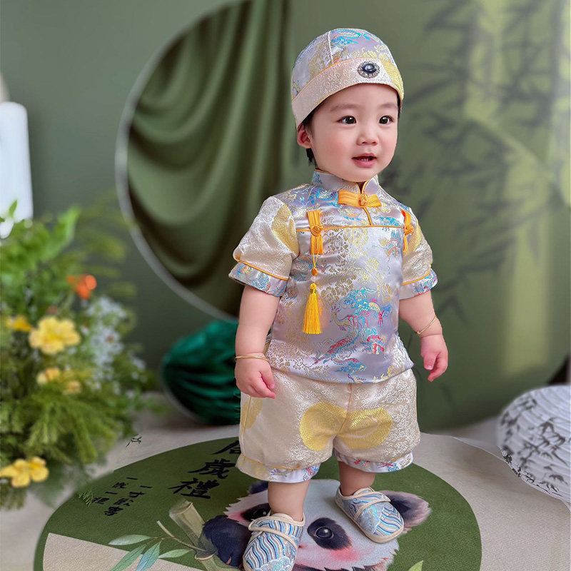 周岁礼服男宝男童唐装抓周服夏季