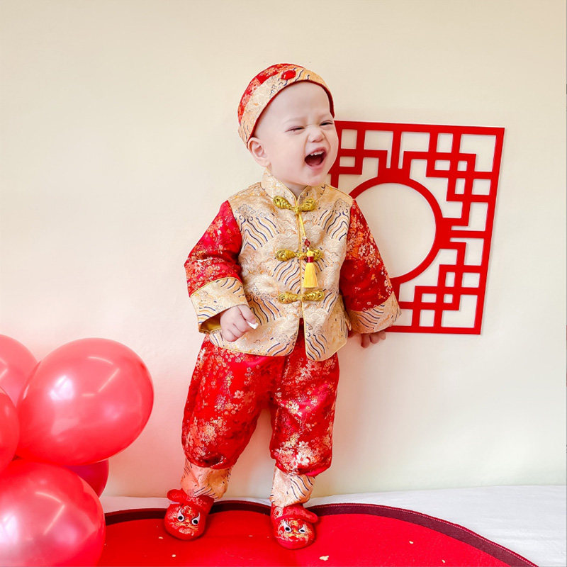 周岁礼服男宝宝春秋季中式抓周服生日宴婴儿衣服满月百天男童唐装