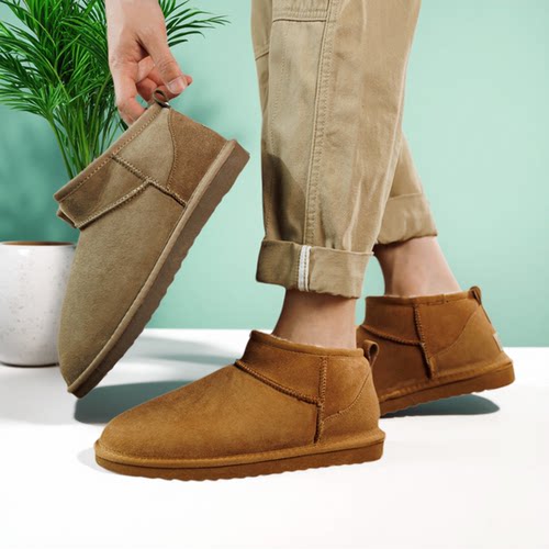 男士低帮雪地靴皮毛一体冬季保暖