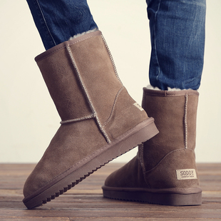 男士雪地靴男款冬季加绒保暖中筒皮毛棉靴高帮防滑大码东北厚棉鞋